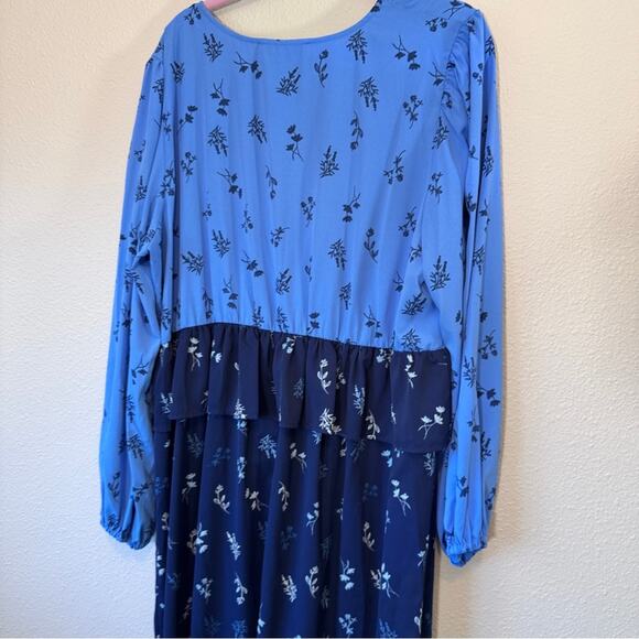 Eloquii Blue Floral Peplum Midi Dress Womens 20 Long Sleeve Modest Casual Boho - Picture 8 of 8